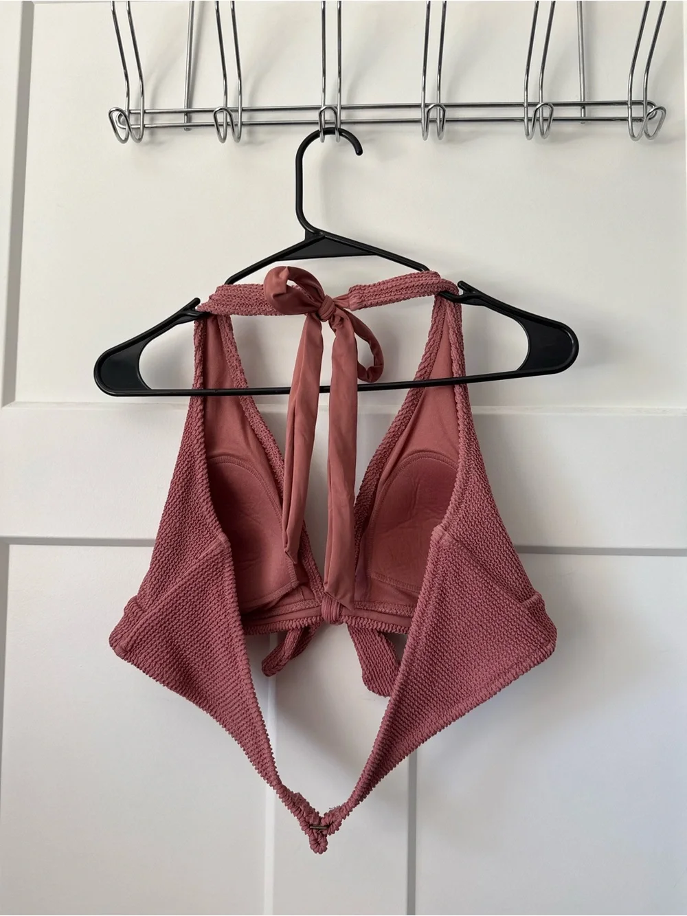 Kona Sol Textured Tie-Front Halter Bikini Top — Dusty Rose